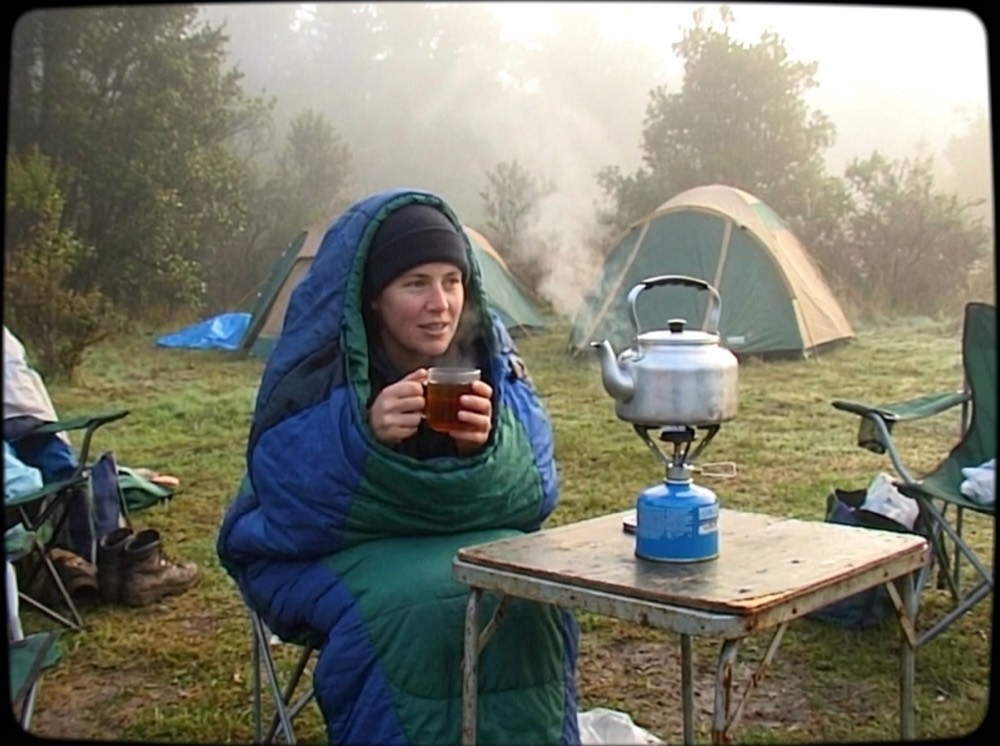 A misty campsite morning