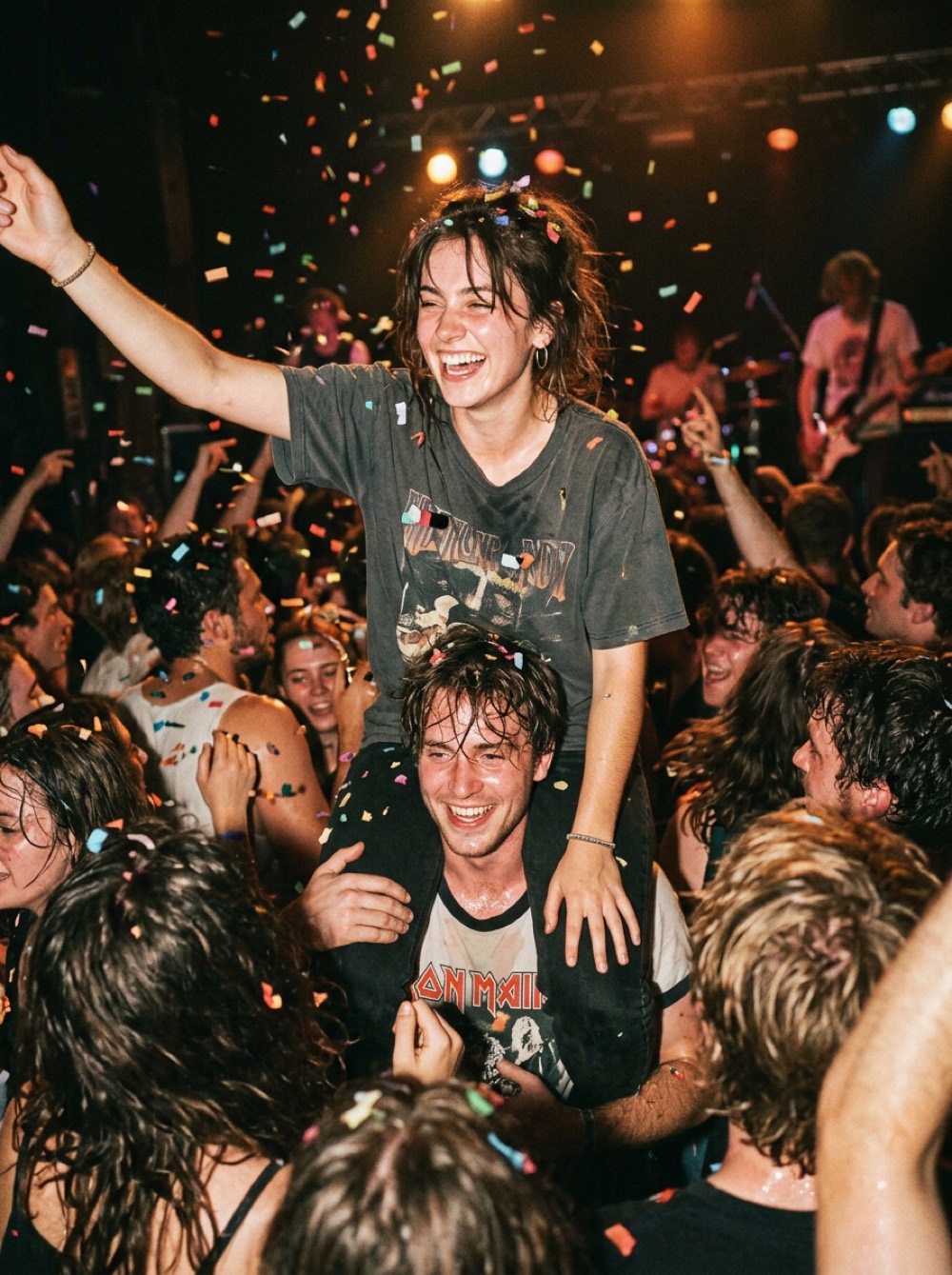 Friends at a gig with confetti